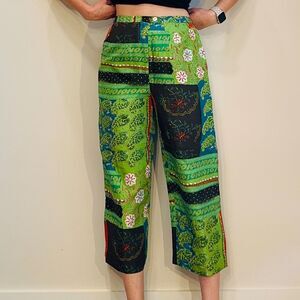 Boho Patchwork Print Cropped Silk Pants